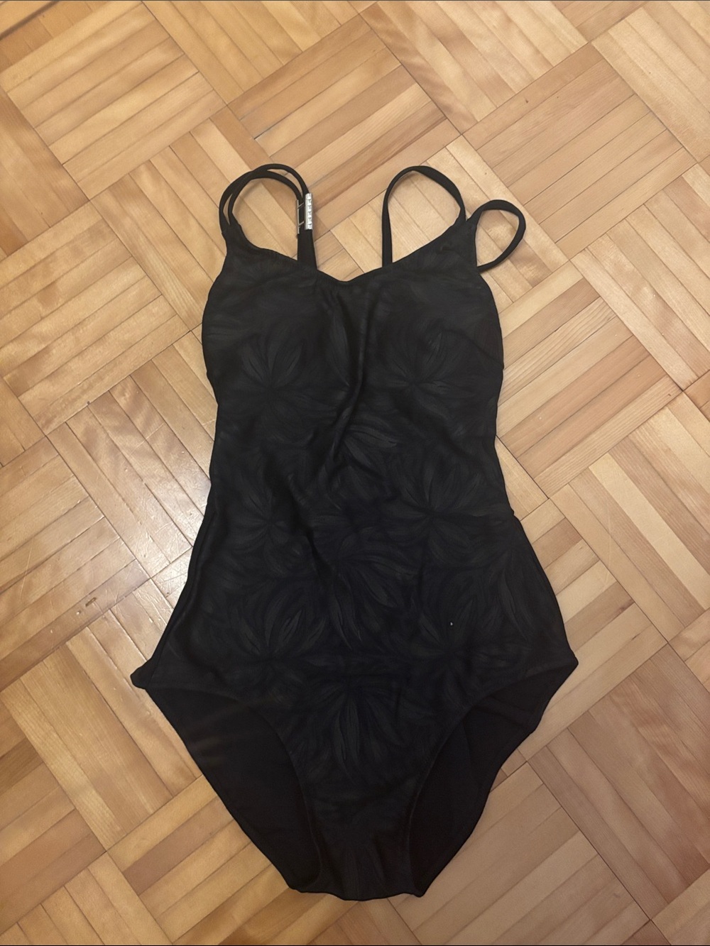 Black Floral-Texture One-Piece Swimsuit with Adjustable Straps